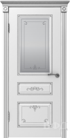 Межкомнатная дверь Вивьен Белая эмаль стекло патина серебро