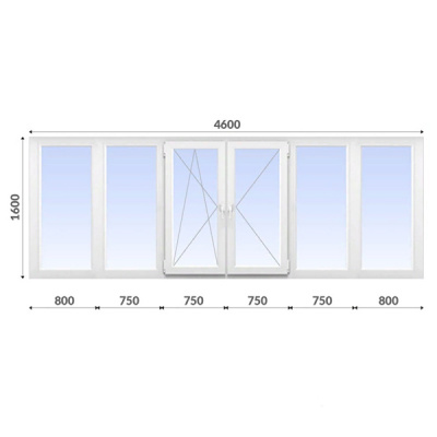 Балкон П-образный 1600x4600 Dexen 60 мм 1-камерный стеклопакет энергосберегающий
