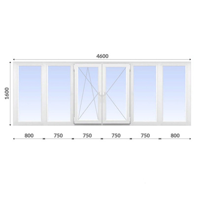 Балкон П-образный 1600x4600 Dexen 70 мм 2-камерный стеклопакет энергосберегающий
