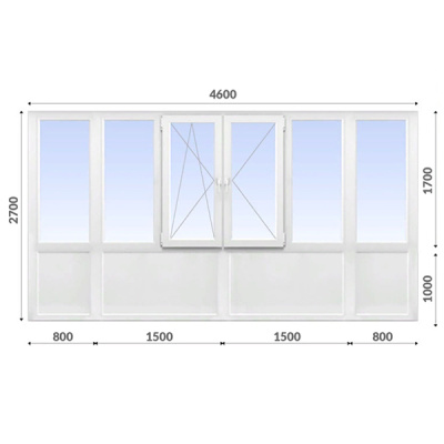 Французский балкон 2700x4600 WDS 70 мм 2-камерный стеклопакет энергосберегающее