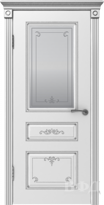 Межкомнатная дверь Вивьен Белая эмаль стекло патина серебро