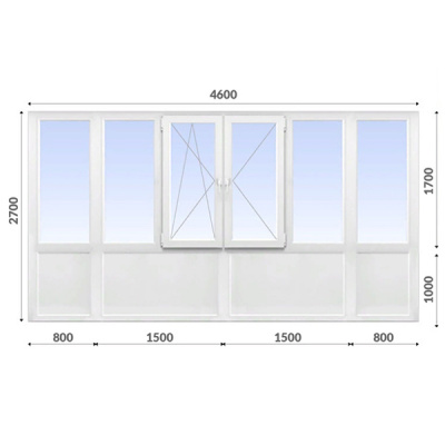 Французский балкон 2700x4600 Lider 60 мм 1-камерный стеклопакет энергосберегающий